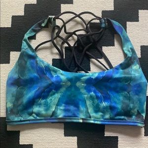 Icyzone Yoga Blue Green Strappy Back Sports Bra NWOT